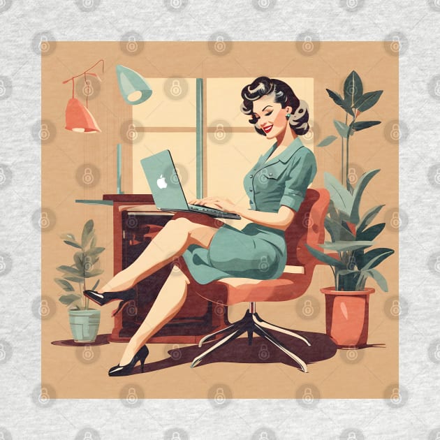 Timeless Laptop Beauty Working Vintage Art Pin Up Girl by di-age7